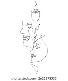 Abstract line drawing of a couple in love can be used for tattoos, logos, avatars, hand-drawn without artificial intelligence