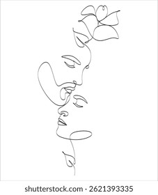 Abstract line drawing of a couple in love can be used for tattoos, logos, avatars, hand-drawn without artificial intelligence