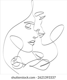 Abstract line drawing of a couple in love can be used for tattoos, logos, avatars, hand-drawn without artificial intelligence
