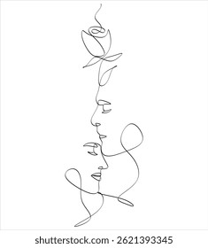 Abstract line drawing of a couple in love can be used for tattoos, logos, avatars, hand-drawn without artificial intelligence