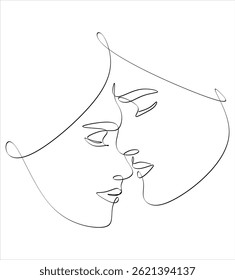 Abstract line drawing of a couple in love can be used for tattoos, logos, avatars, hand-drawn without artificial intelligence