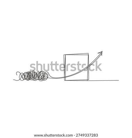 Abstract line drawing depicts a tangled mess resolving into a rising graph