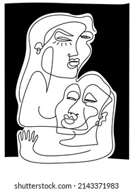 Abstract line drawing faces portrait vector illustration. Isolated on black and white background.