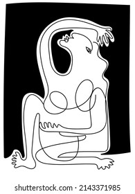 Abstract line drawing faces portrait vector illustration. Isolated on black and white background.