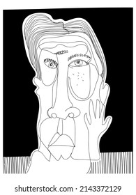 Abstract line drawing faces portrait vector illustration. Isolated on black and white background.