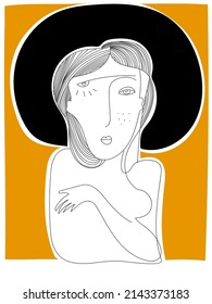 Abstract line drawing faces portrait vector illustration. Isolated on yellow background.