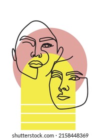 conjunto de caras de dibujo de línea abstracta, dibujo de caras femeninas, ilustración de estilo lineal.