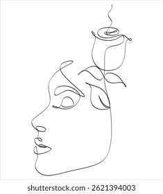 Abstract line drawing of a girl's face with a rose can be used for tattoos, logos, avatars, hand-drawn without artificial intelligence