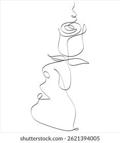 Abstract line drawing of a girl's face with a rose can be used for tattoos, logos, avatars, hand-drawn without artificial intelligence
