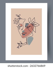 An Abstract Line Drawing Illustrating a Face Incorporated with Beautiful Floral Elements