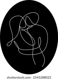 Abstract line drawing of man and woman. Hugging, kissing couple in love. Valentine. Wedding logo. Hand drawn without artificial intelligence