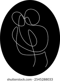 Abstract line drawing of man and woman. Hugging, kissing couple in love. Valentine. Wedding logo. Hand drawn without artificial intelligence