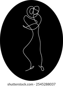 Abstract line drawing of man and woman. Hugging, kissing couple in love. Valentine. Wedding logo. Hand drawn without artificial intelligence