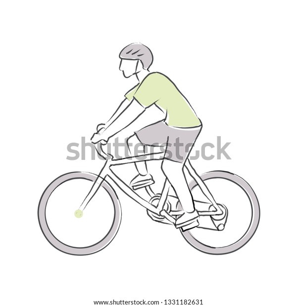 Abstract Line Drawing Men Riding Bicycle Stock Vektorgrafik