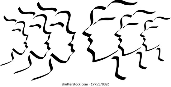 
Dibujo de líneas abstractas de caras de personas, forma de esquema 