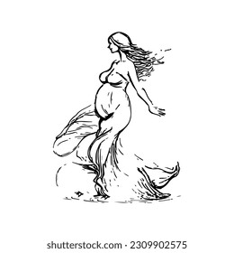 Abstract line drawing of a pregnant woman