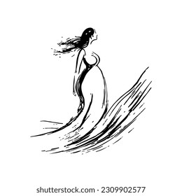 Abstract line drawing of a pregnant woman