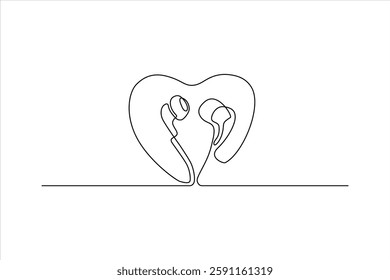Abstract line drawing of two figures forming a heart shape on a minimalist background
