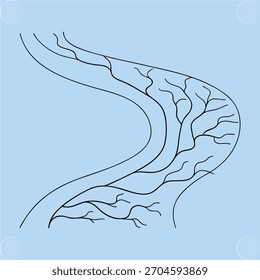 Línea Abstractas que dibuja el río sinuoso con los afluentes de ramificación azul claro