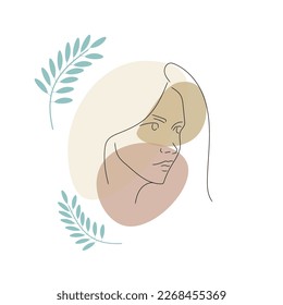 Abstract line drawing of woman face, fashion concept, minimalist vector design.