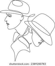 Abstract line drawing of a woman and a man's face. Line art print. Cosmetics logo. Fashion sketch