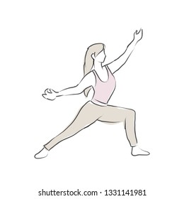 Abstract line drawing of Woman in yoga poses. Beautiful woman character illustration in line hand drawn style.  Vector