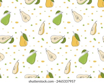 Abstrakte Linie gezeichnete Birne nahtlose Muster. Gelb grüne Scheibe Naturgarten reife Früchte. Einfache moderne Lebensmittelillustrationen. Nettes Muster für Verpackungsdesign, Bildschirmhintergrund, Bezug, Stoffdruck