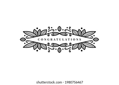 Abstract line elegant floral frame as element for wedding , birthday, congratulations, valentines day and other romantic design. Combination leaf and dot circle. 