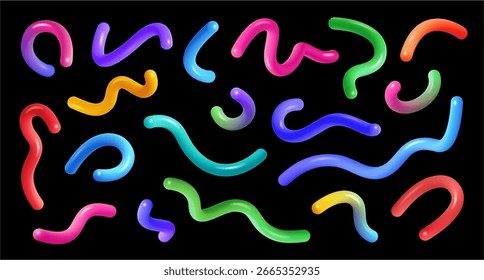 Elementos de linha abstratos com curvas dinâmicas de fluxo e transições de gradiente suave. Fita ou wireframe vetorial em movimento. Design digital 3D ou visuais de tecnologia, composições modernas ou futuristas