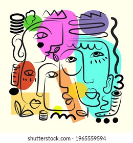 Abstract line face character icon vector illustration. Outline,contour, sketch,rough, background.
