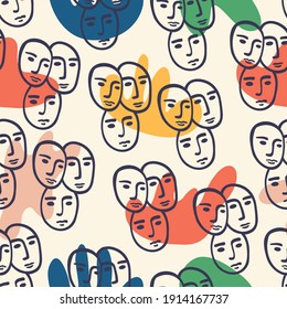 Abstract line face seamless pattern. Contemporary Matisse inspired print. Organic portrait shapes collection in vector