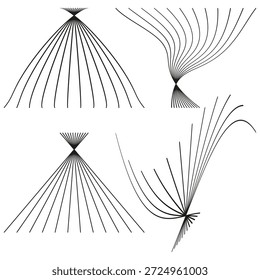 Abstract line fan. Curve wireframe mesh. Geometric net Vector. Thin ray art. EPS 10.