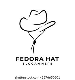 Abstract line Fedora Hat logo template. Flat vector fedora hat icon symbol.