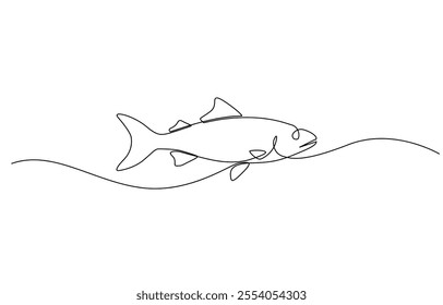 Abstract Line Fishing Icon On A Transparent Background,  Vector continious one line drawn fish icon.