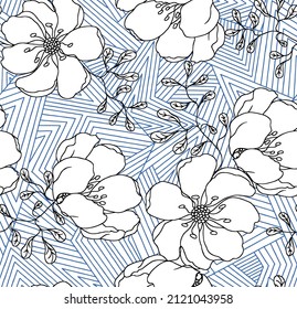 Abstract Line with Floral seamless pattern vector file