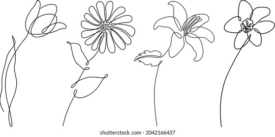 Abstract line flower. Continuous vector art. Stylized black line sketch