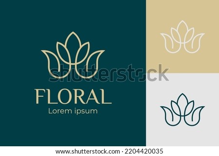 Abstract line flower lotus logo vector symbol icon design. elegant simple flower or leaf floral elements for yoga, organic, bio, boutique, cosmetics, spa, natural store