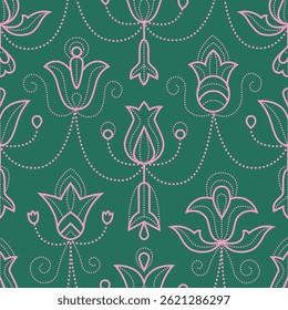Abstrato flores linha, sino, tulipas padrão sem emenda. Rosa linear oriental ornamental fundo botânico.