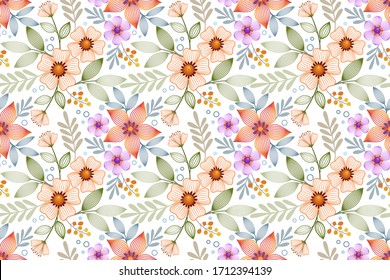 Abstract line flowers seamless pattern for fabric textile wallpaper.
