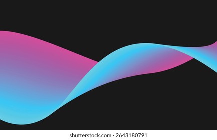 Linha abstrata fluido onda cor gradiente azul a rosa no fundo preto escuro