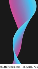 Abstract line fluid wave color gradient blue to pink on dark black background