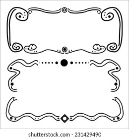 Abstract line frame drawing design elements vintage dividers in black color. Vector illustration. Isolated on white background. Can use for birthday card, wedding invitations. 