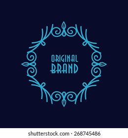 Abstract line geometric frame. Hipster style for logo, labels and badges. Monogram and emblem elements.