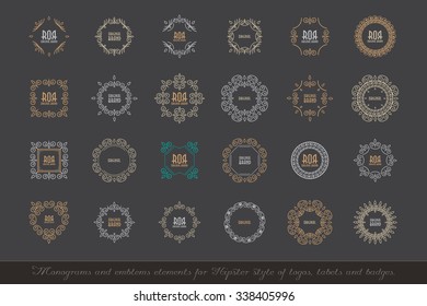 Abstract line geometric frame. Hipster style for logo, labels and badges. 
Monogram and emblem elements. Vector illustration.