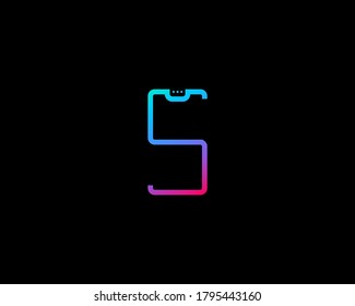 Abstrakter Farbverlauf-Buchstaben S Vektorsymbol Symbol Design Vorlage. Creative universelle Smartphone-Gadget-Gerät solide Symbol Zeichen Logo auf schwarzem Hintergrund.