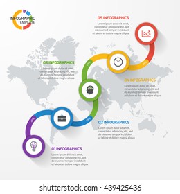 Abstract line graph infographic template for charts and diagrams. Business, education, industry, science concept with 5 values, options, parts, steps, processes.