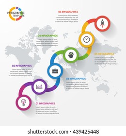 Abstract line graph infographic template for charts and diagrams. Business, education, industry, science concept with 6 values, options, parts, steps, processes.