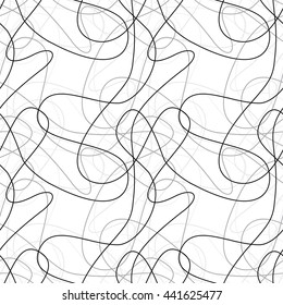 Abstract Line Grayscale Seamless Pattern. Vector. Scribble. Curve Tangled.