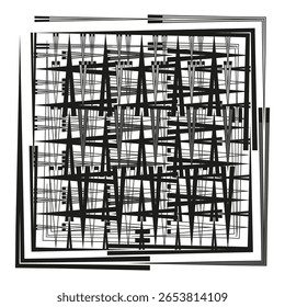 Abstract line grid. Chaotic stripe pattern. Textured frame element. Vector modern design.