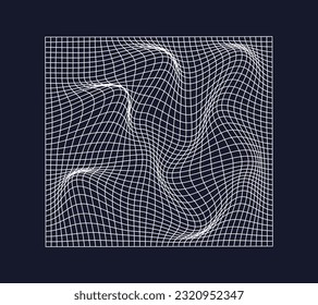 Abstract line grid form concept. Volumetric square, texture. Virtual reality and metaverse, cyberspace. Geometric figure. Template and mock up. Isometric vector collection isolated on blue background